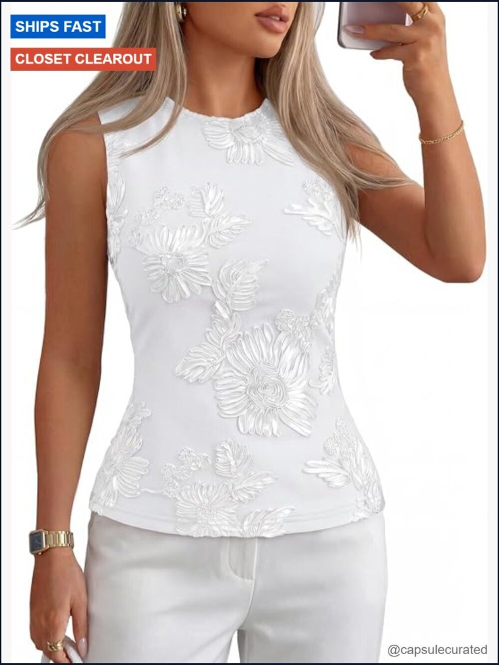 Women's Sleeveless Tank Top Trendy Floral Mesh Going Out Top